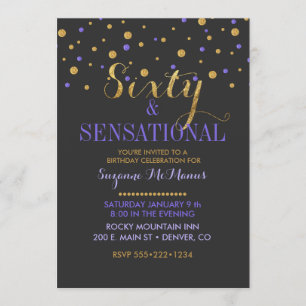 Invitation 60 & Sensationnel Points de Confettis Violet et Or