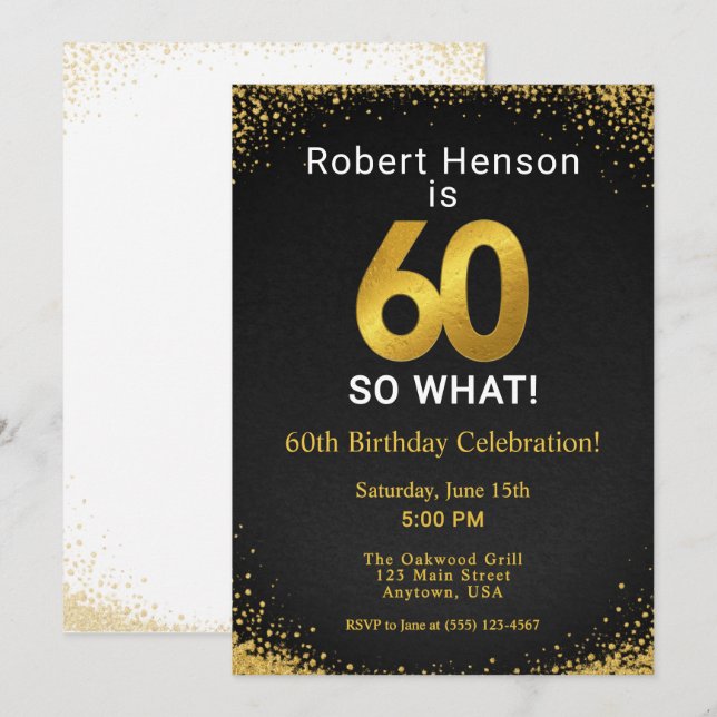 Invitation 60 So What Black Gold 60th Birthday (Devant / Derrière)