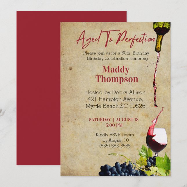 Invitation 60e âge à la perfection Vin Anniversaire Célébrati (Devant / Derrière)