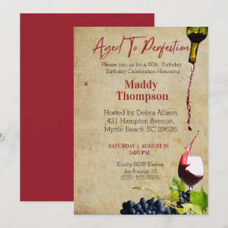 Invitation 60e âge à la perfection Vin Anniversaire Célébrati