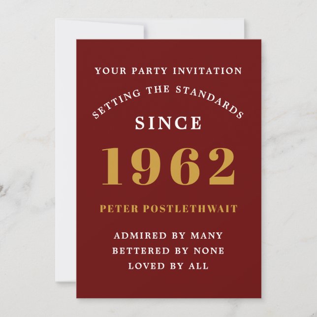 Invitation 60e anniversaire 1962 Red Gold Elegant Chic (Devant)