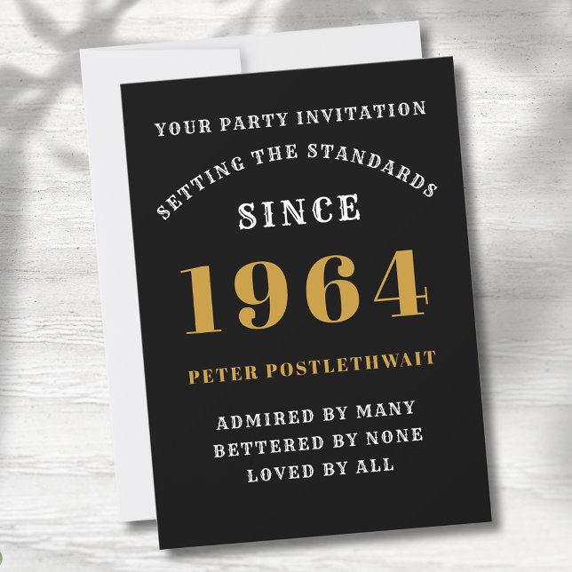 Invitation 60e anniversaire 1964 Black Gold Personnalisé Pour (Elegant Black and Gold 60th Birthday Invitation - Create Your Own Personalized Design.)