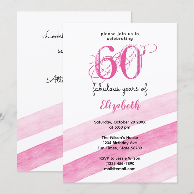 Invitation 60e anniversaire 60 merveilleuses années ROSE (Devant / Derrière)