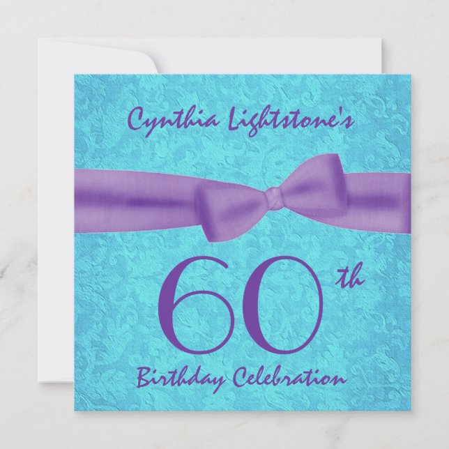 Invitation 60e anniversaire Aqua et Purple Bow M456 (Devant)