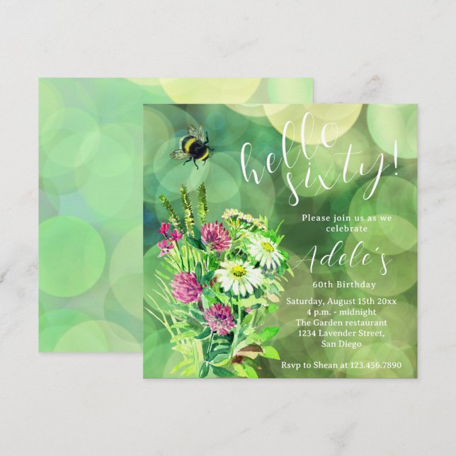 Invitation 60e anniversaire aquarelle de fleurs sauvages  (Devant / Derrière)