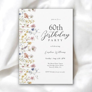 Invitation 60e anniversaire Aquarelle Fleur sauvage Floral