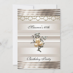Invitation 60e anniversaire Art Déco Light Sepia Pearl Jewel