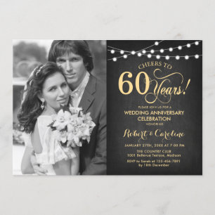 Invitation 60e anniversaire avec photo - Chalkboard et or