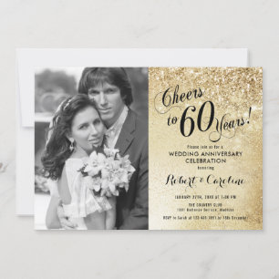 Invitation 60e anniversaire avec photo - Or