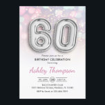 Invitation 60e anniversaire - Ballons d'argent Lumières rose<br><div class="desc">60e anniversaire invitation de fête. Design élégant en argent faux parties scintillant avec lumières rose pastel et violet. La carte Invitation comporte le numéro d'argent 60 ballons et la police de script. Parfait pour une célébration anniversaire élégante. Message-moi si vous avez besoin d'âge personnalisé.</div>