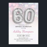 Invitation 60e anniversaire - Ballons d'argent Lumières rose<br><div class="desc">60e anniversaire invitation de fête. Design élégant en argent faux parties scintillant avec lumières rose pastel et violet. La carte Invitation comporte le numéro d'argent 60 ballons et la police de script. Parfait pour une célébration anniversaire élégante. Message-moi si vous avez besoin d'âge personnalisé.</div>