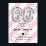 Invitation 60e anniversaire - Bandes roses et ballons argenté<br><div class="desc">Invitation à une fête de 60e anniversaire. Design élégant avec un faux brillant argenté avec des bandes roses et blanches. Carte d'invitation avec des ballons numéro 60 argentés, police de caractères script avec des confettis. Parfait pour une célébration élégante de soixantième anniversaire. Envoyez-moi un message si vous avez besoin d'un...</div>