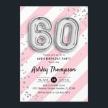 Invitation 60e anniversaire - Bandes roses et ballons argenté<br><div class="desc">Invitation à une fête de 60e anniversaire. Design élégant avec un faux brillant argenté avec des bandes roses et blanches. Carte d'invitation avec des ballons numéro 60 argentés, police de caractères script avec des confettis. Parfait pour une célébration élégante de soixantième anniversaire. Envoyez-moi un message si vous avez besoin d'un...</div>