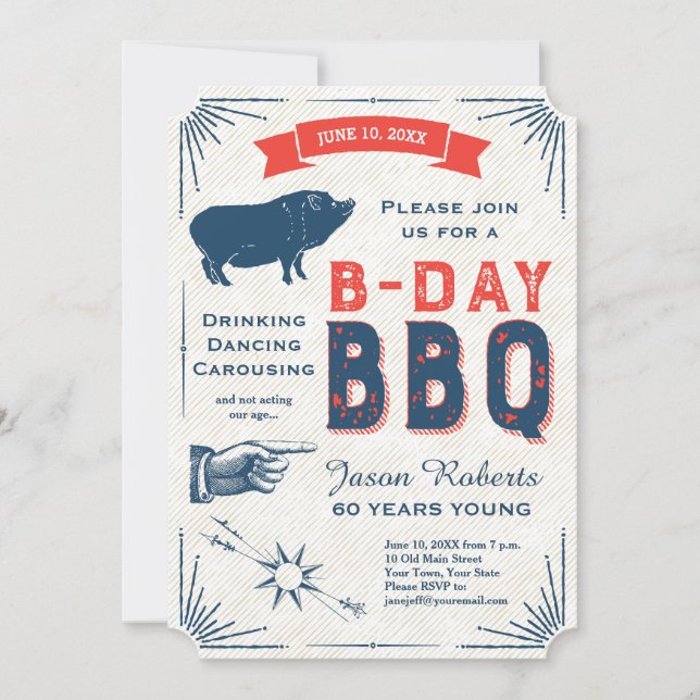 Invitation 60e anniversaire BBQ Party Tous Vintages américain (Devant)