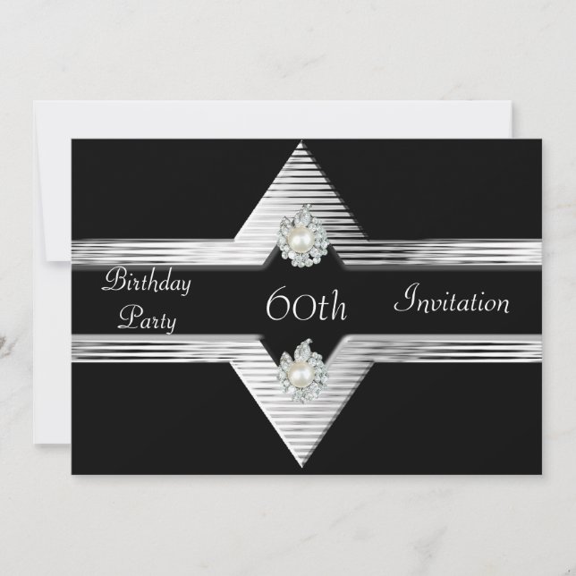 Invitation 60e Anniversaire Bijou Noir Argent (Devant)