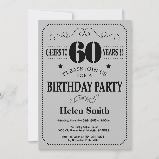 Invitation 60e anniversaire Black and Silver Grey (Devant)