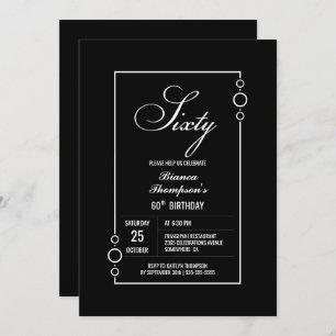 Invitation 60e anniversaire Black avec White Frame Party
