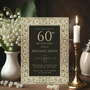 Invitation 60e anniversaire Black Gold Flowers Élégant Vintag