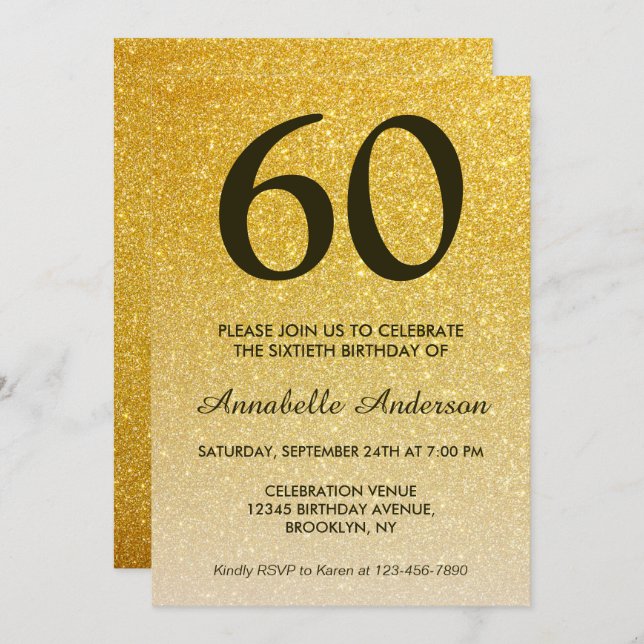 Invitation 60e anniversaire Black Gold Parties scintillant Sp (Devant / Derrière)