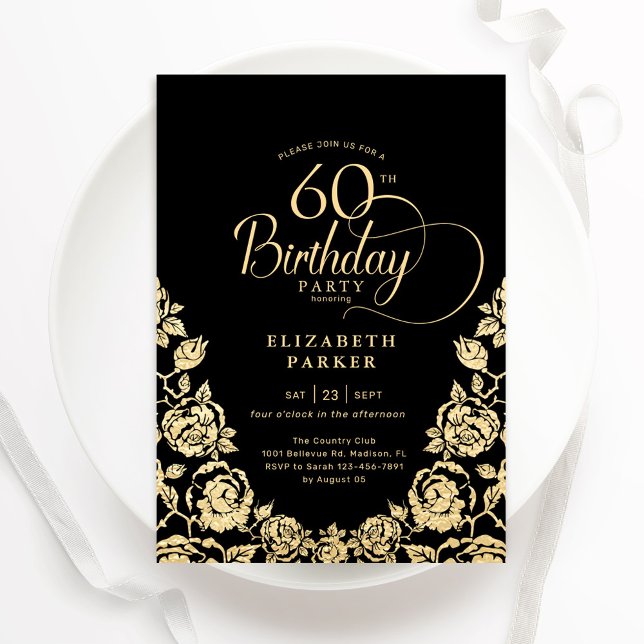 Invitation 60e anniversaire Black Gold Roses (Créateur téléchargé)