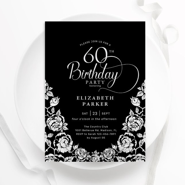 Invitation 60e anniversaire Black Silver Roses (Créateur téléchargé)