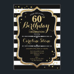Invitation 60e anniversaire Black White Stripes<br><div class="desc">Invitation 60e anniversaire Elégant design noir blanc rouge avec fausse parties scintillant. Bandes noires et blanches et police de script. Parfait pour une soirée d'anniversaire élégante.</div>
