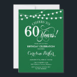 Invitation 60e anniversaire - Blanc vert<br><div class="desc">Invitation 60th Birthday Design blanc vert de forêt émeraude simple avec lumières à cordes et police de script. Salutations à 60 ans ! Peut être personnalisé à tout âge! Message-moi si vous avez besoin d'une personnalisation plus poussée.</div>
