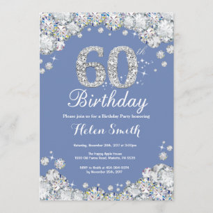 Invitation 60e anniversaire bleu et diamant argenté