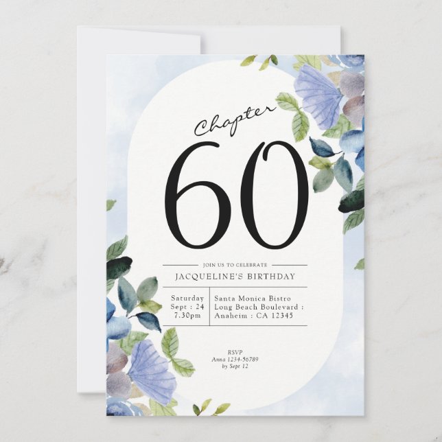 Invitation 60e anniversaire Blue Floral (Devant)