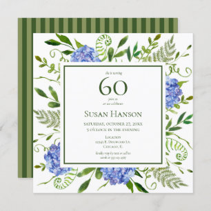 Invitation 60e anniversaire Blue Hydrangeas
