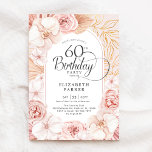Invitation 60e anniversaire Blush Pink Gold Floral<br><div class="desc">Aquarelle florale 60e anniversaire invitation à la fête. Belle décoration féminine élégante aux accents botaniques tropicaux peints à la main et au feuillage doré. Doté d'orchidées délicates aquarelles, roses, pivoines, feuilles de bananes séchées, gazon de pampas et police typographique tendance. Vous pouvez choisir des invitations imprimées et/ou le modèle numérique...</div>