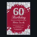 Invitation 60e anniversaire Bourgogne Rouge et Diamant Argent<br><div class="desc">Invitation du 60e anniversaire. Diamant de strass rouge et argent de Bourgogne. Élégant invitation de Bassorh Anniversaire. Anniversaire adulte. Femmes Anniversaire. Hommes Anniversaire. Pour plus de personnalisation,  cliquez sur le bouton "Customiser" et utilisez notre outil de conception pour modifier ce modèle.</div>