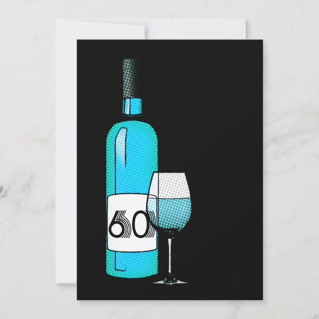 Invitation 60e anniversaire : bouteille de vin demi-ton & ver (Devant)