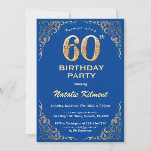 Invitation 60e anniversaire Cadre Parties scintillant bleu et