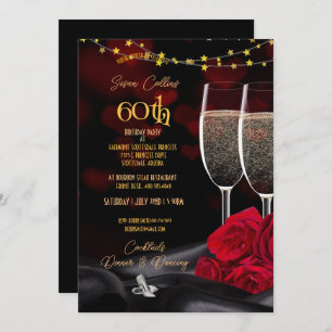 Invitation 60e Anniversaire Champagne & Rose Anniversaire Inv