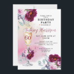 Invitation 60e anniversaire Champagne Verre Floral Anniversai<br><div class="desc">Une élégante invitation au 60e anniversaire avec une vitre à champagne florale,  des fleurs roses et bordeaux,  et un arrière - plan de lave à l'aquarelle dans les tons roses,  avec un élégant nom signature script. Design et moderne.</div>