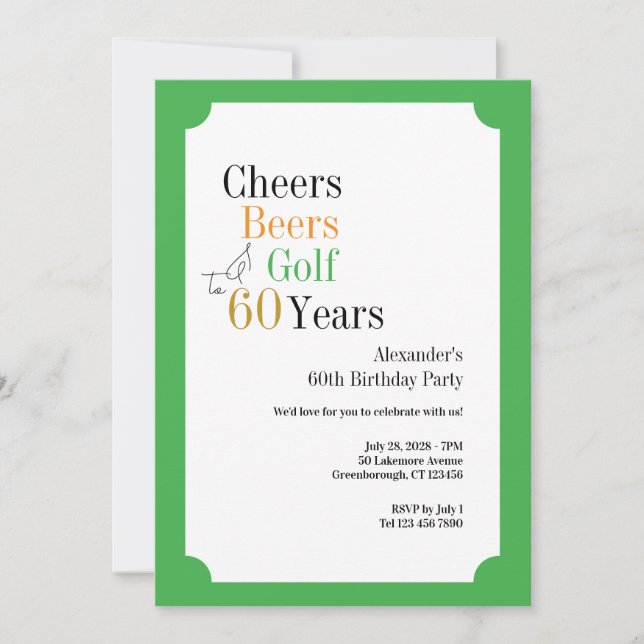 Invitation 60e anniversaire Cheers and Beers Golf Green (Devant)