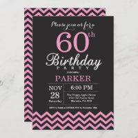 Invitation 60e anniversaire Chevron noir et rose