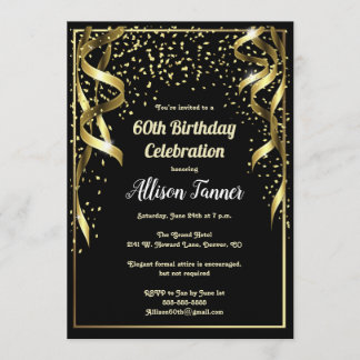 Invitation 60e anniversaire Confetti noir et or