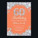 Invitation 60e anniversaire Coral et Diamant d'argent<br><div class="desc">Invitation du 60e anniversaire. Corail et diamant de Rhinestone Argent. Élégant invitation de Bassorh Anniversaire. Anniversaire adulte. Femmes Anniversaire. Hommes Anniversaire. Pour plus de personnalisation,  cliquez sur le bouton "Customiser" et utilisez notre outil de conception pour modifier ce modèle.</div>