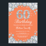 Invitation 60e anniversaire Coral et Diamant d'argent<br><div class="desc">Invitation du 60e anniversaire. Corail et diamant de Rhinestone Argent. Élégant invitation de Bassorh Anniversaire. Anniversaire adulte. Femmes Anniversaire. Hommes Anniversaire. Pour plus de personnalisation,  cliquez sur le bouton "Customiser" et utilisez notre outil de conception pour modifier ce modèle.</div>