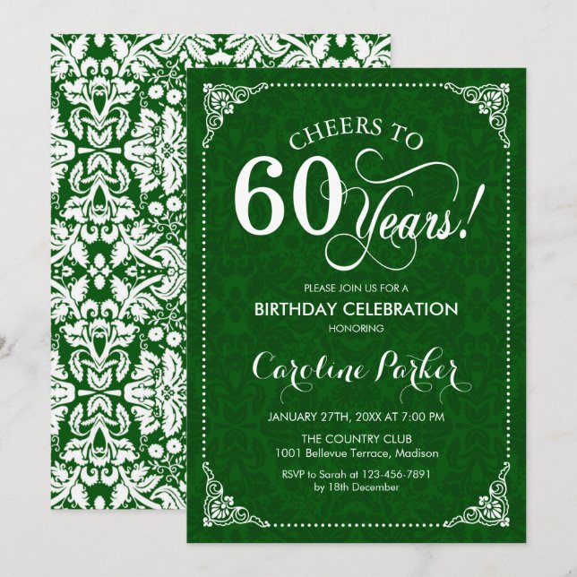 Invitation 60e anniversaire - Damas vert (Devant / Derrière)
