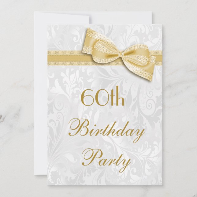 Invitation 60e anniversaire Damask and Faux Bow (Devant)