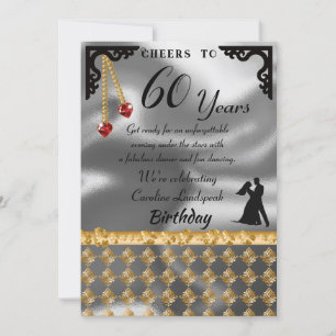 Invitation 60e Anniversaire Dance Party Silver Foil, Coeur Ro
