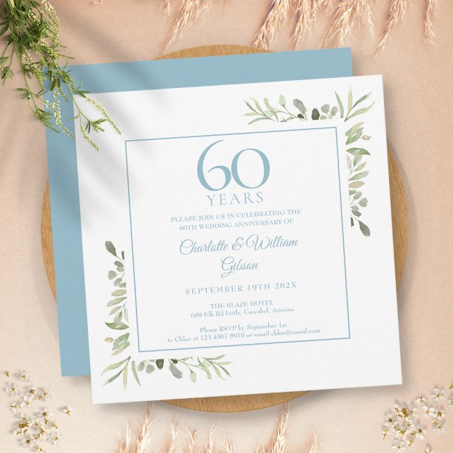 Invitation 60e Anniversaire de Diamant Aquarelle Verdure (Créateur téléchargé)