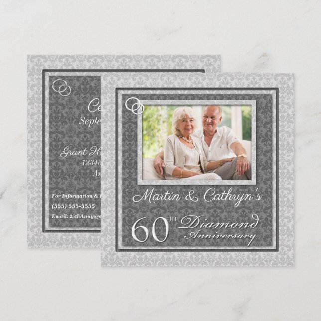 Invitation 60e anniversaire de diamant avec fête photo (Devant / Derrière)