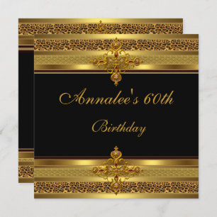 Invitation 60e anniversaire de fête Elégant Black Ornate Gold