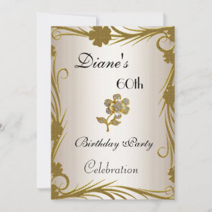 Invitation 60e Anniversaire de fête Gold sur Crème
