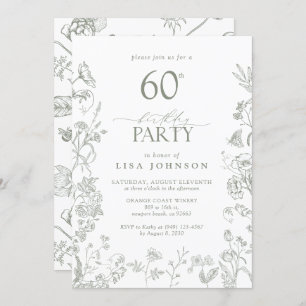 Invitation 60e anniversaire de fête Sage Green Floral victori