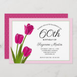 Invitation 60e anniversaire de fête Tulipes roses<br><div class="desc">Cette élégante invitation à la fête d'anniversaire présente un graphique audacieux de tulipes rose foncé sur un arrière - plan blanc avec une bordure rose pâle.</div>